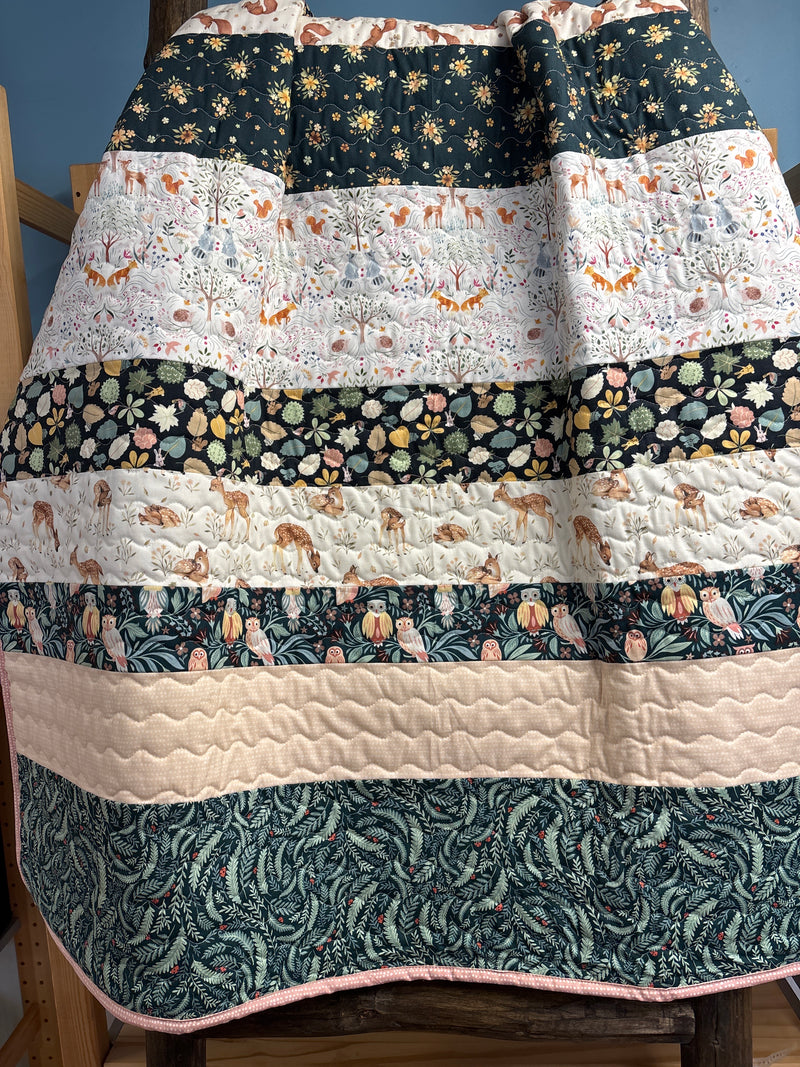 Handmade Woodland Strip Baby Quilt