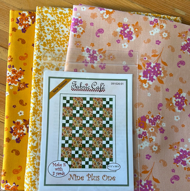 Paisley Rose Orange Nine Plus One 3 Yard Quilt Kit