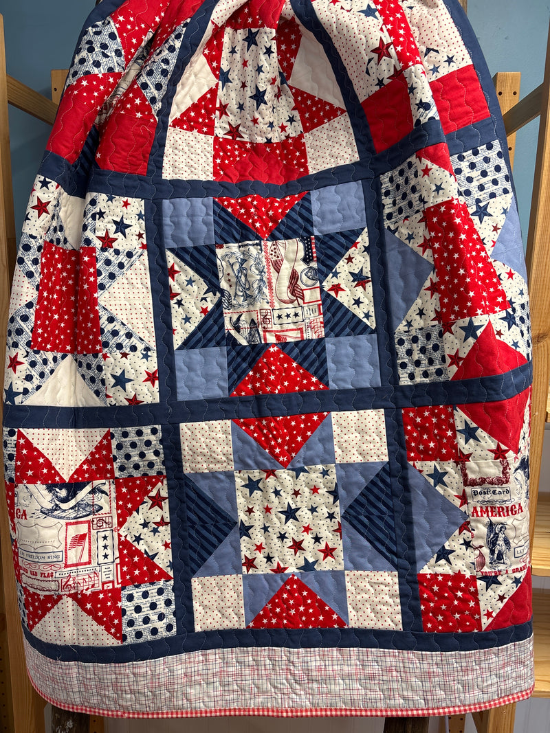 Handmade Patchwork Star Patriotic Lap Quilt