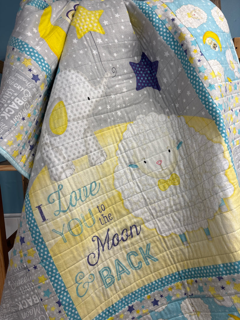 Handmade Flannel Love you to the Moon and Back Baby Quilt