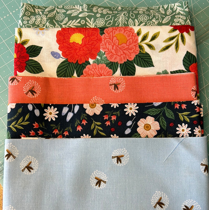 Off White and Coral Floral Baby Strip Quilt Kit