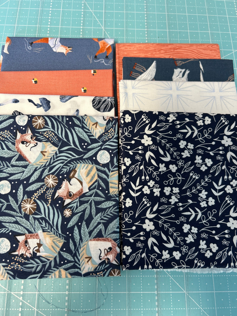 Blue and Orange Woodland FQB Bundle - Includes 8 Prints