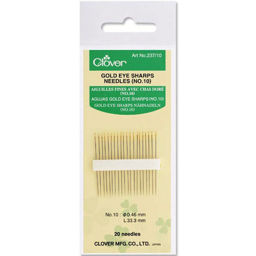 Clover Eye Sharps Needles Gold #10 - Includes 20 Needles - brewstitched.com