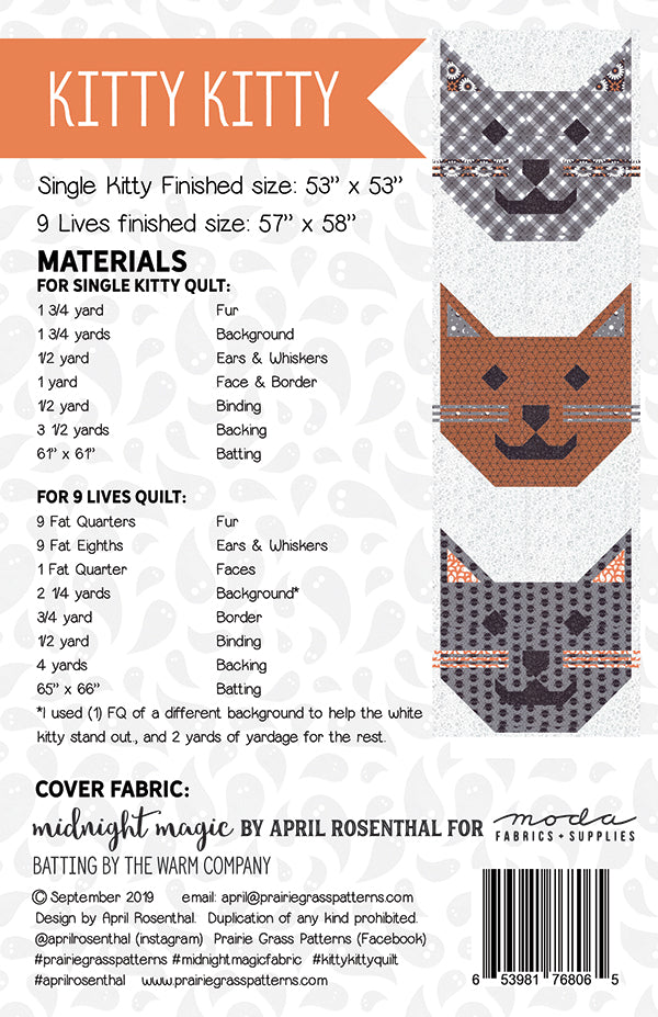 Kitty Kitty Quilt Paper Pattern from Prairie Grass Patterns - brewstitched.com