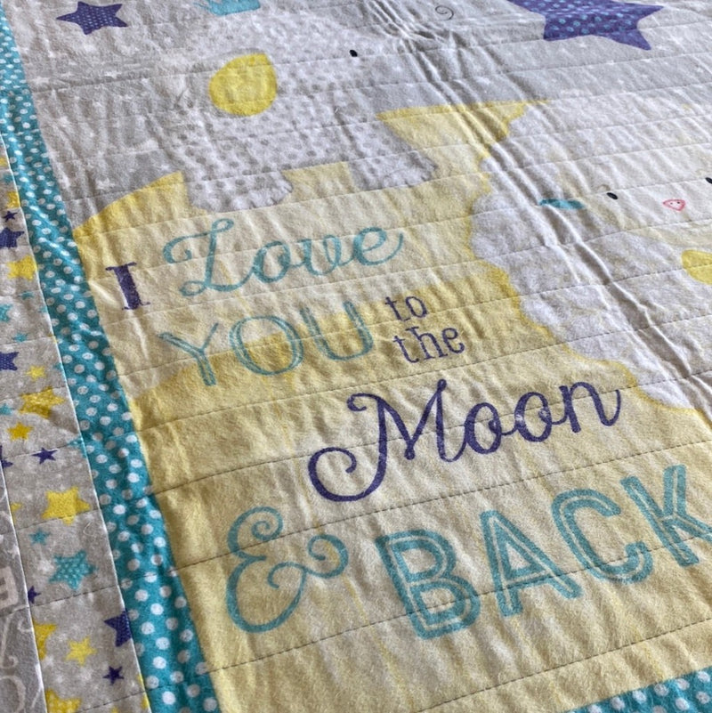 Handmade Love You To The Moon Flannel Baby Quilt - brewstitched.com